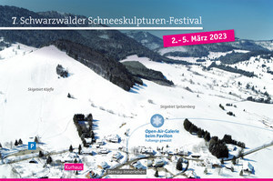 Blick auf die Open-Air-Galerie inmitten des Bernauer Skigebietes Spitzenberg/Kpfle oberhalb von Innerlehen